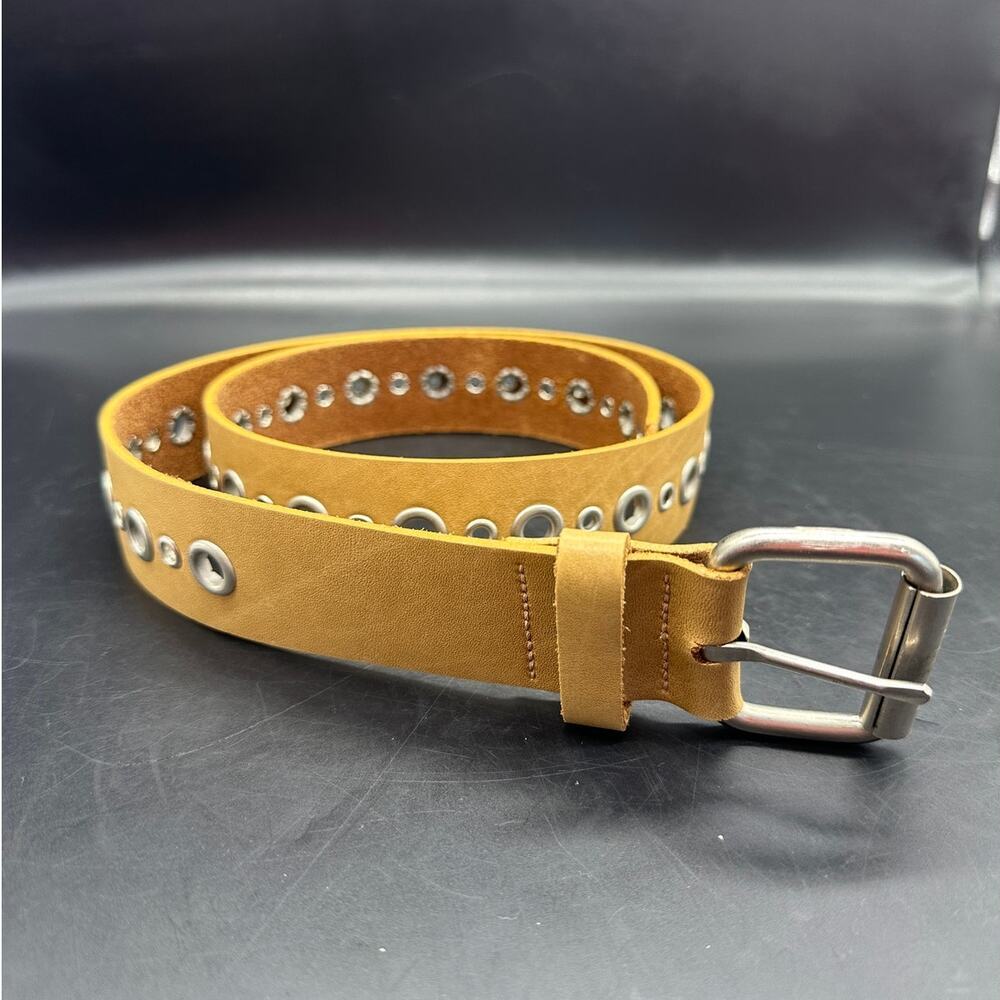 Hipwear Tan Womens Leather Belt Sz‎ L Made in Canada Silver Tone Roller Buckle